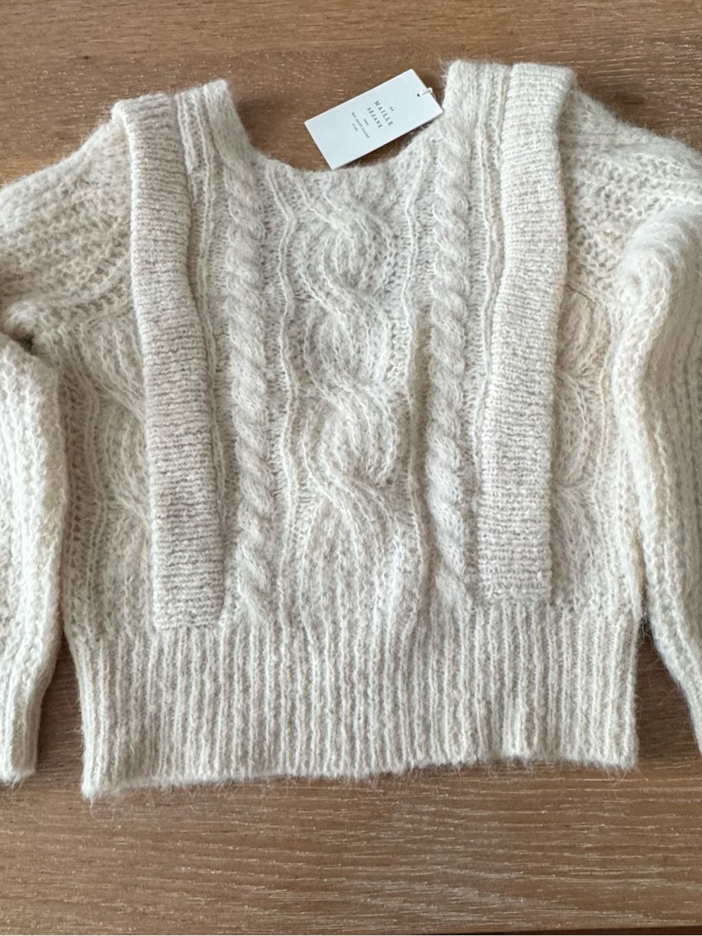 ba&sh Off-the-Shoulder Cable Knit Sweater in Cream